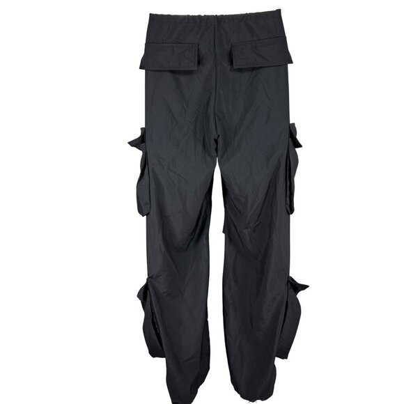 Black Hip Hop Women Baggy Multi Pocket Utility Pants Elastic Cord Waist Gorpcore - Picture 2 of 16